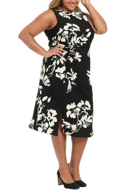 London Times Plus Size Floral Print Sleeveless Midi Dress In Multi