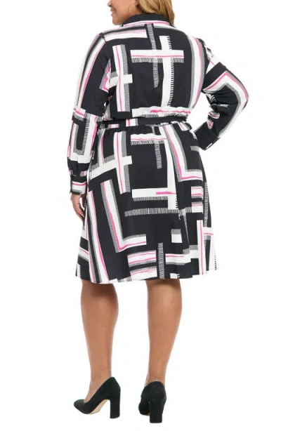 London Times Geo Print Long Sleeve Shirtdress In Multi