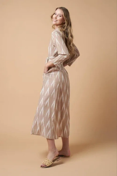 Guadalupe Design Luciana Ikat Midi Dress In Khaki In Neutral