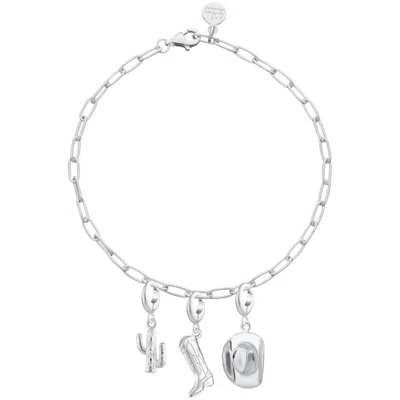 Lily Charmed Women's Sterling Silver Cowboy Oval Link Charm Bracelet In Silver