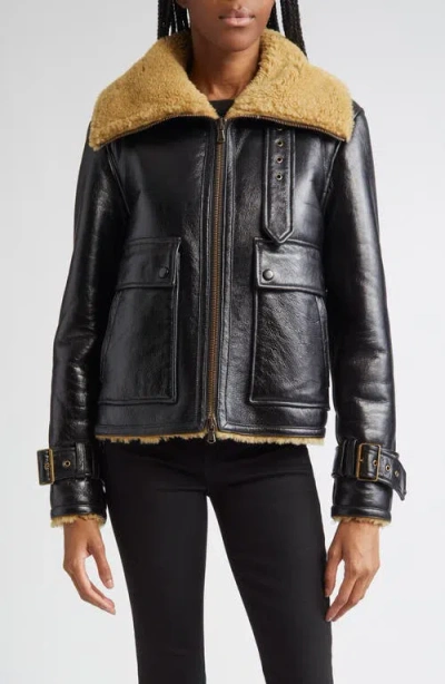 Veronica Beard Danika Shearling-lined Leather Jacket In Black