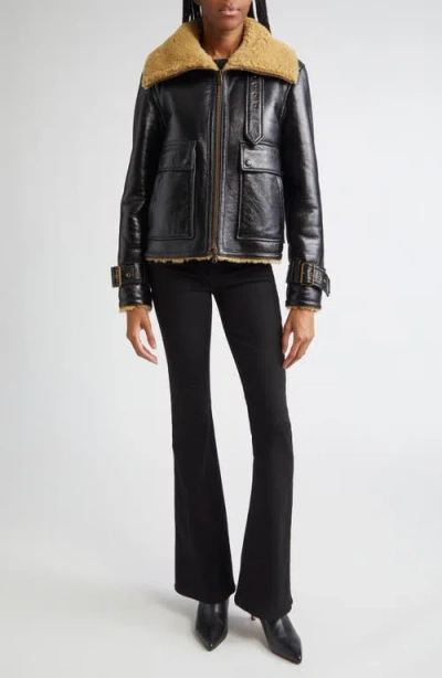 Veronica Beard Danika Shearling-lined Leather Jacket In Black