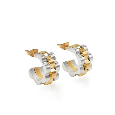 Arsn The Label Women's Silver / Gold Two-tone 'champagne Problems' Timepiece-link Hoops In Multi