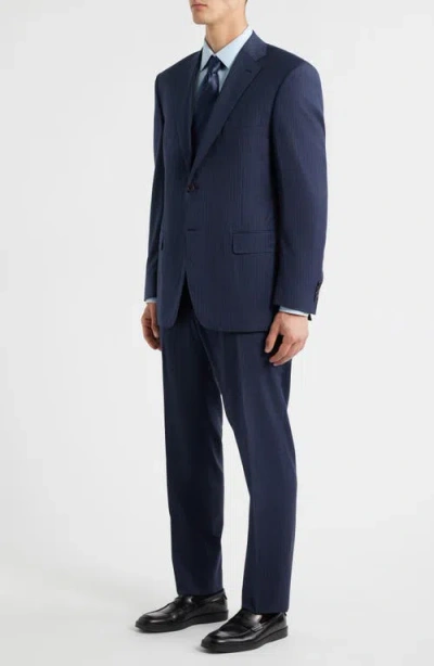 Canali Siena Regular Fit Navy Shadow Stripe Wool Suit In Blue