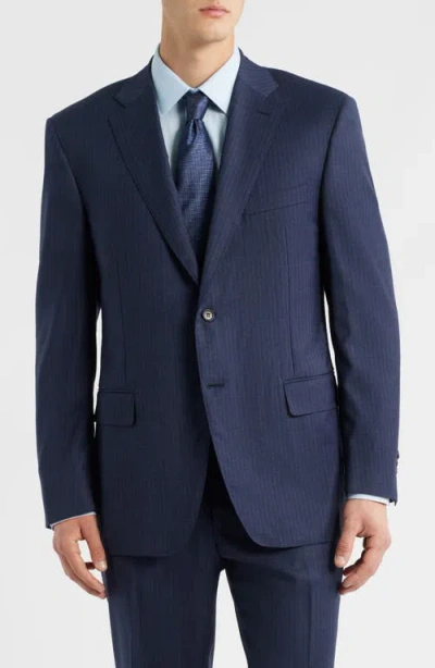Canali Siena Regular Fit Navy Shadow Stripe Wool Suit In Blue