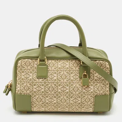Pre-owned Loewe Military Green Jacquard Canvas And Leather Amazona 23 Bag