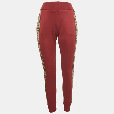 Pre-owned Fendi Red Ff Logo Band Detail Jersey Jogger Pants S