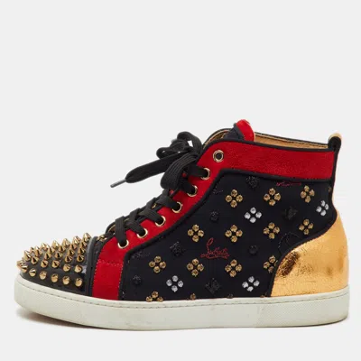 Pre-owned Christian Louboutin Multicolor Fabric And Leather Lou Spike Orlato High Top Sneakers Size 38.5