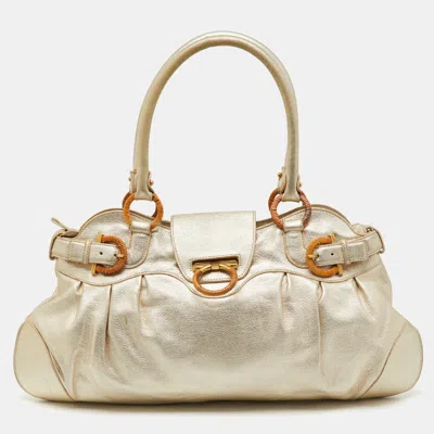 Pre-owned Ferragamo Metallic Gold Leather Marisa Shoulder Bag