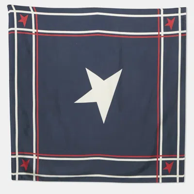 Pre-owned Golden Goose Navy Blue Star Print Silk Scarf