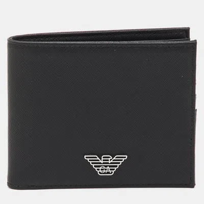 Pre-owned Emporio Armani Black Saffiano Leather Gift Set Twin Wallet