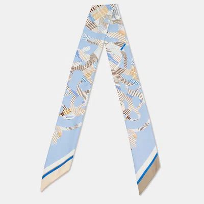 Pre-owned Hermes Hermès Blue Printed Silk Twilly