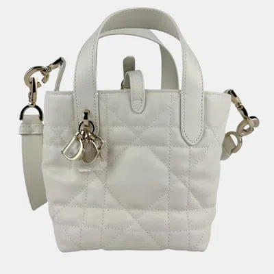 Pre-owned Dior Christian  Vertical Nano Tote Bag In White Leather