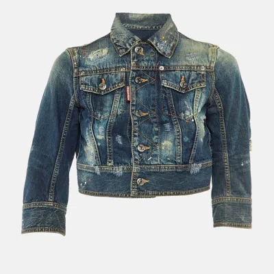 Pre-owned Dsquared2 Blue Distressed Denim Cropped Jacket S