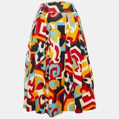 Pre-owned Dsquared2 Multicolor Printed Silk Pleated Midi Skirt S