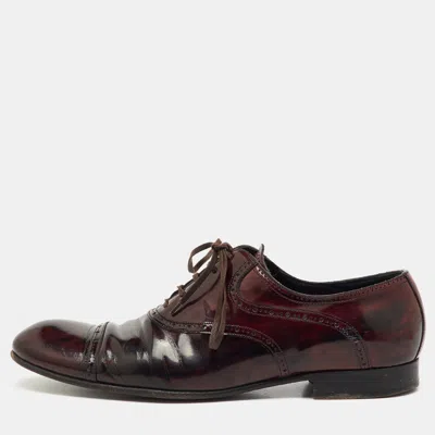 Pre-owned Dolce & Gabbana Burgundy Leather Brogue Lace Up Oxford Size 43