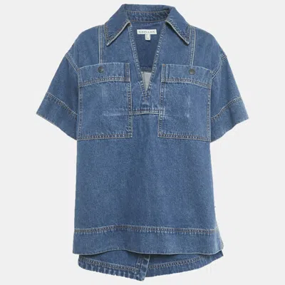 Pre-owned Shona Joy Blue Denim Top And Shorts Set M/l