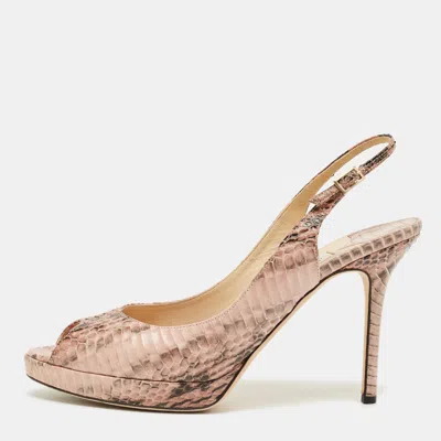 Pre-owned Jimmy Choo Pink Python Leatherpeep Toe Slingback Pumps Size 38