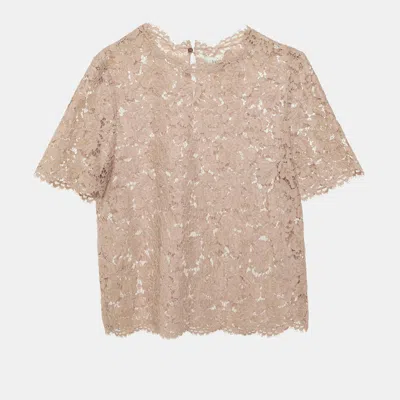 Pre-owned Valentino Pink Floral Lace Scalloped Top M