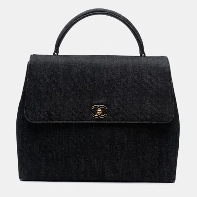 Pre-owned Chanel Black Cc Denim Kelly Top Handle Bag