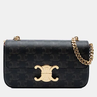 Pre-owned Celine Brown Triomphe Coated Canvas Claude Chain Shoulder Bag