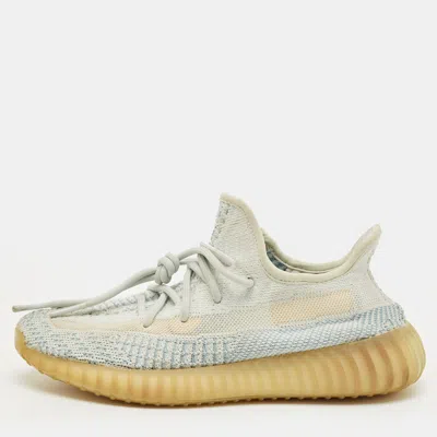 Pre-owned Yeezy X Adidas White/blue Knit Fabric Boost 350 V2 Bone Sneakers Size 38 2/3