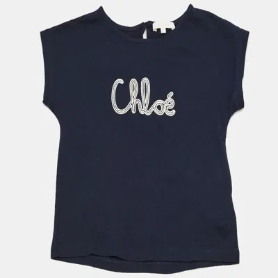 Pre-owned Chloé Kids Navy Blue Logo Embroidered Jersey Top 6yrs