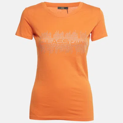 Pre-owned Class By Roberto Cavalli Orange Rhinestone Jersey T-shirt Xs