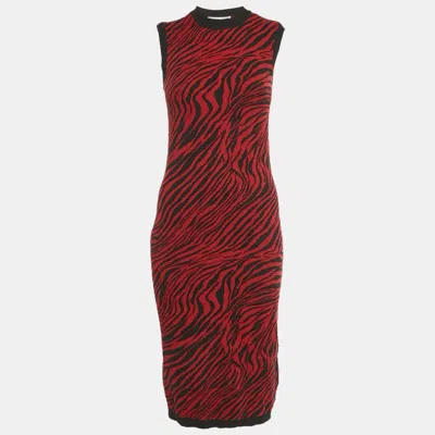 Pre-owned Mcq By Alexander Mcqueen Red Animalskin Pattern Wool Midi Dress Xxs