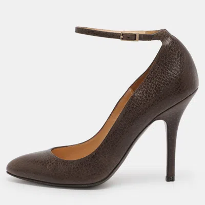 Pre-owned Fendi Brown Leather Ankle Strap Pumps Size 36.5