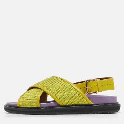 Pre-owned Marni Yellow Raffia Fussbett Flat Sandals Size 41