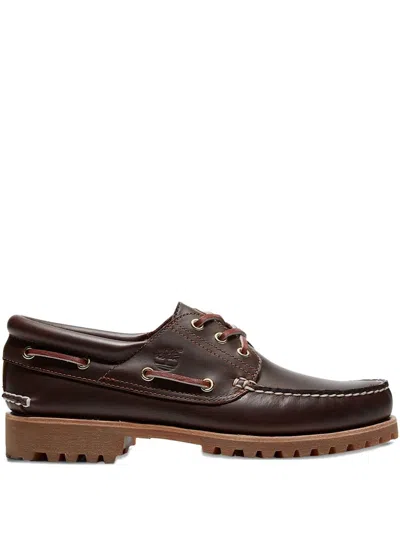 Timberland Authentic Brown Loafers With Embossed Logo On The Side In Leather Man