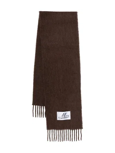 Marni Soft Alpaca Blend Scarf With Fringed Edges In Brown