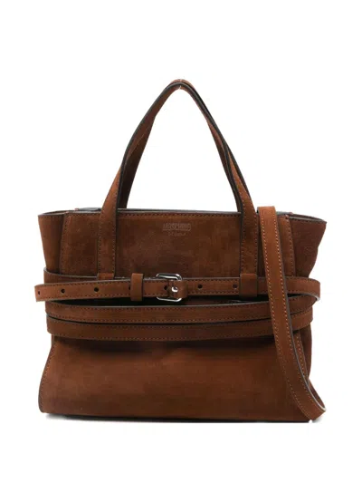 Moschino Small Suede Tie Me Bag In Brown