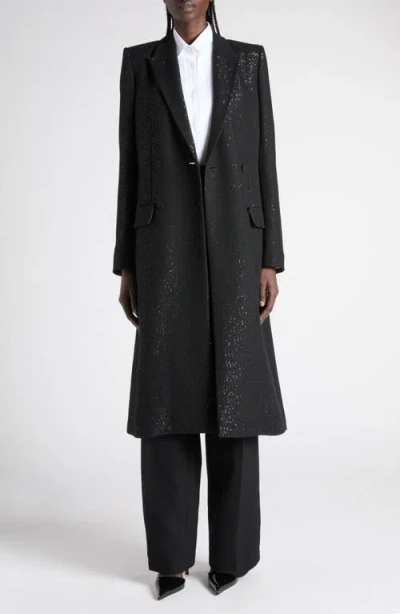 Tom Ford Sequined Wool Blend Crepe Double Breasted Coat In Black