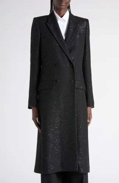 Tom Ford Sequined Wool Blend Crepe Double Breasted Coat In Black