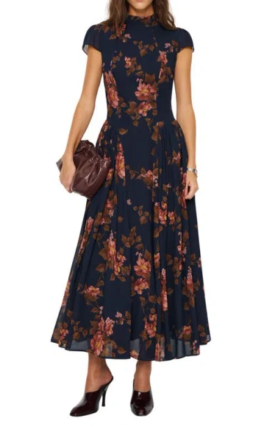Reformation Maven Floral Print Maxi Dress In Blue