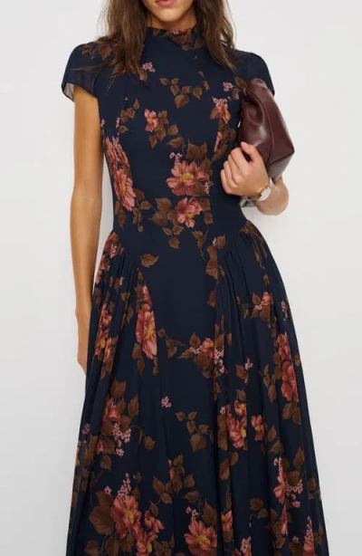 Reformation Maven Floral Print Maxi Dress In Blue