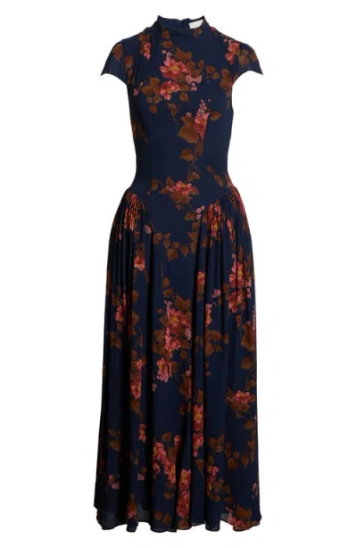 Reformation Maven Floral Print Maxi Dress In Blue