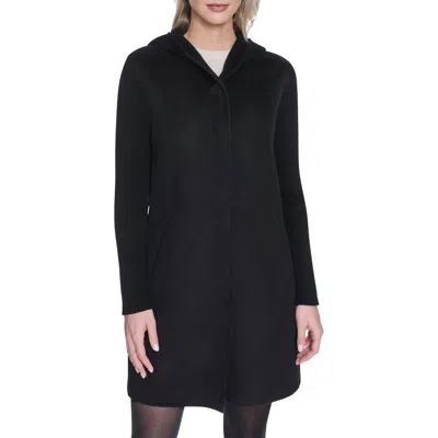 Kenneth Cole New York Double Face Wool Blend Hooded Coat In Black