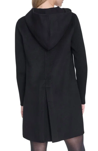 Kenneth Cole New York Double Face Wool Blend Hooded Coat In Black