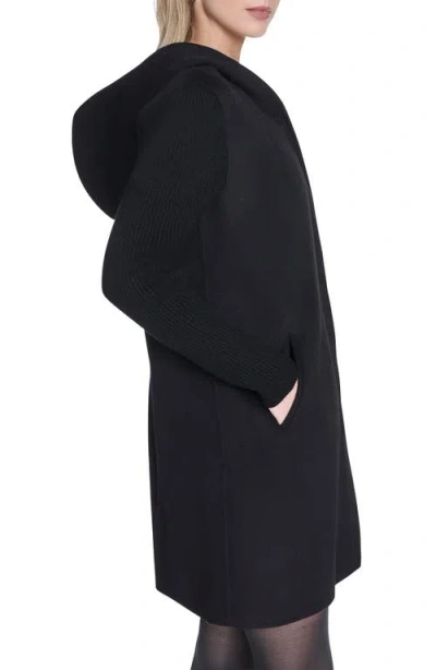 Kenneth Cole New York Double Face Wool Blend Hooded Coat In Black