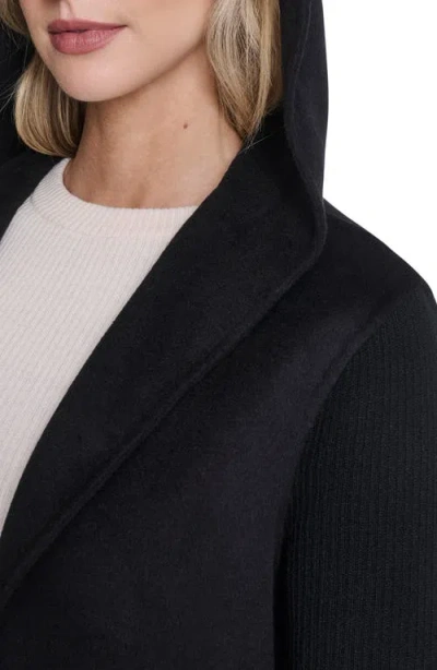 Kenneth Cole New York Double Face Wool Blend Hooded Coat In Black