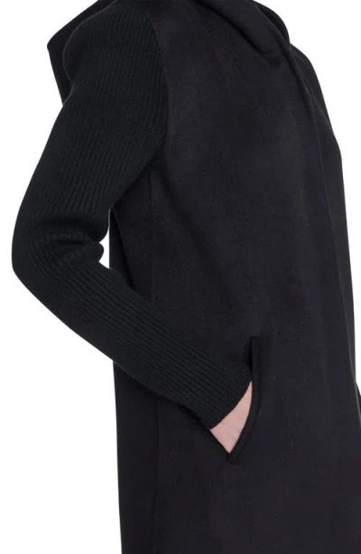 Kenneth Cole New York Double Face Wool Blend Hooded Coat In Black