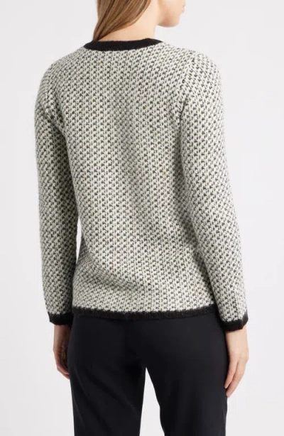 Anne Klein Knit Houndstooth Cardigan In Gray