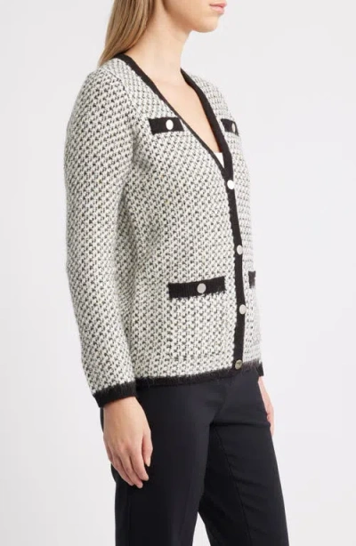 Anne Klein Knit Houndstooth Cardigan In Gray