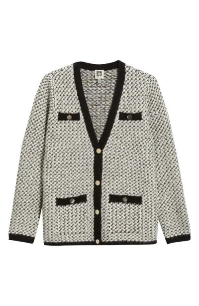 Anne Klein Knit Houndstooth Cardigan In Gray
