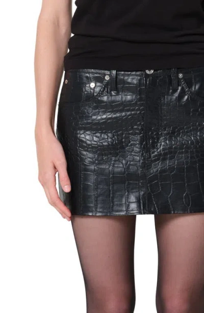 Agolde Keira Croc Embossed Recycled Leather Miniskirt In Black