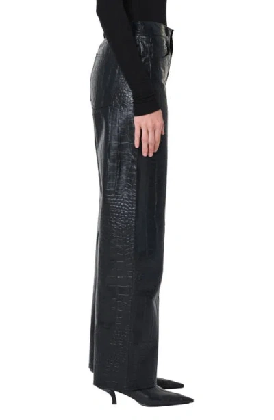 Agolde Leather Croc-embossed Arc Wide-leg Jeans In Multi
