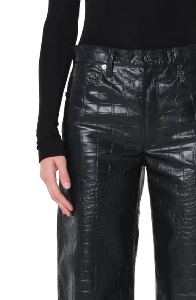Agolde Leather Croc-embossed Arc Wide-leg Jeans In Multi